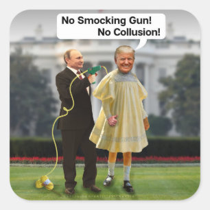 Funny Donald Trump Putin Smocking Gun Joke Quadratischer Aufkleber