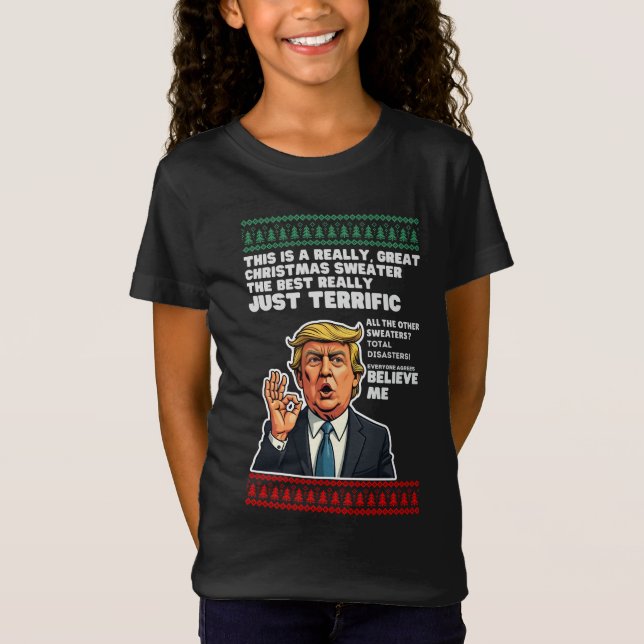 Funny Donald Trump Ugly Christmas Sweater Parody T-Shirt (Vorderseite)
