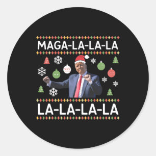 Funny Donald Trump Ugly Weihnachtssüßer. La La L Runder Aufkleber