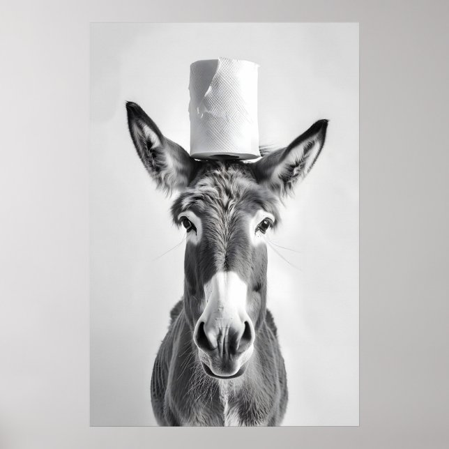 Funny Donkey Bathroom Art Print, Toilet Paper on Poster (Vorne)