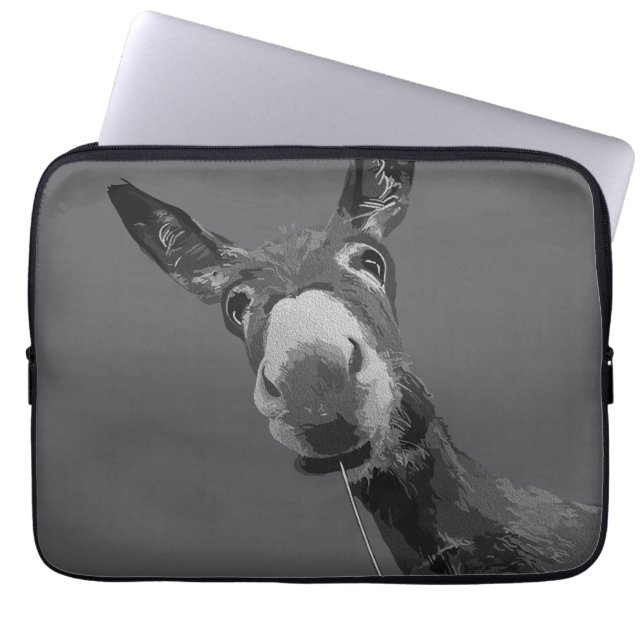 Funny Donkey Grayscale Portrait Kunst, Dichtung un Laptopschutzhülle (Vorderseite)