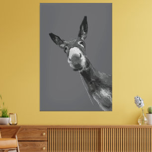 Funny Donkey Grayscale Portrait Kunst, Dichtung un Leinwanddruck