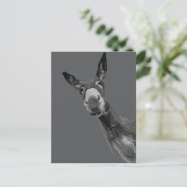 Funny Donkey Grayscale Portrait Kunst, Dichtung un Postkarte (Stehend Vorderseite)