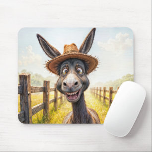 Funny Donkey trägt einen Strohhut Mousepad