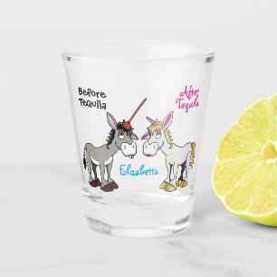 Funny Donkey Unicorn Vor und nach Schnapsglas