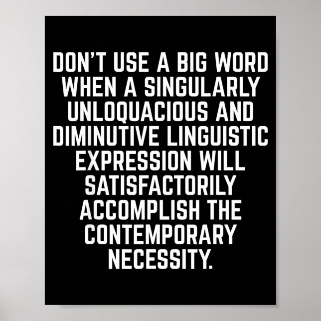 Funny Don't Use A Big Word Writer &amp; Translator Poster (Vorne)