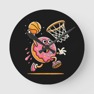 Funny Donut Dunking Basketball Food Champ Sports D Runde Wanduhr