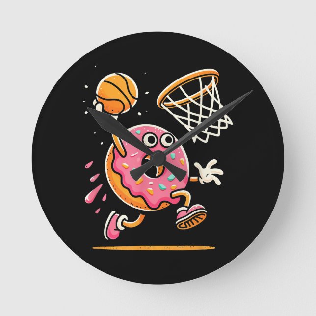 Funny Donut Dunking Basketball Food Champ Sports D Runde Wanduhr (Vorderseite)