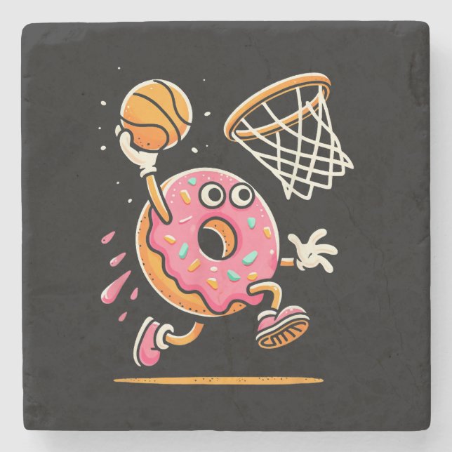 Funny Donut Dunking Basketball Food Champ Sports D Steinuntersetzer (Vorderseite)