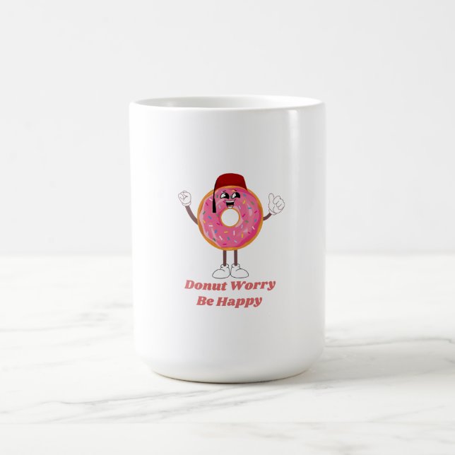 Funny Donut T-Shirt – Donut Worry Be Happy Gift Kaffeetasse (Mittel)