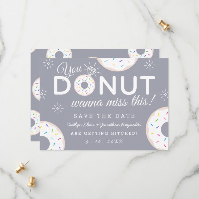 Funny Donut Themed Wedding Rettet die Termine Save The Date (Vorderseite/Rückseite Beispiel)