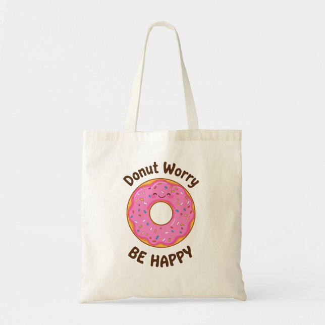 Funny "Donut Worry Be Happy" Puff Tragetasche (Vorne)