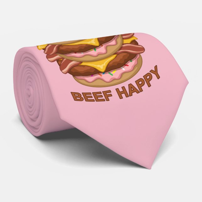 Funny Donut Worry Beef Happy Bacon Cheeseburger Krawatte (Gerollt)