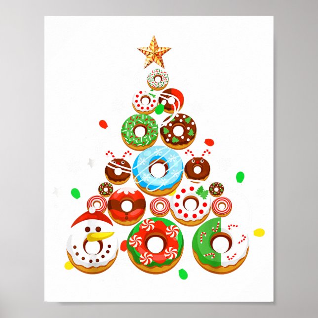 Funny Donuts Christmas Tree Lights Xmas Pjs Boys K Poster (Vorne)