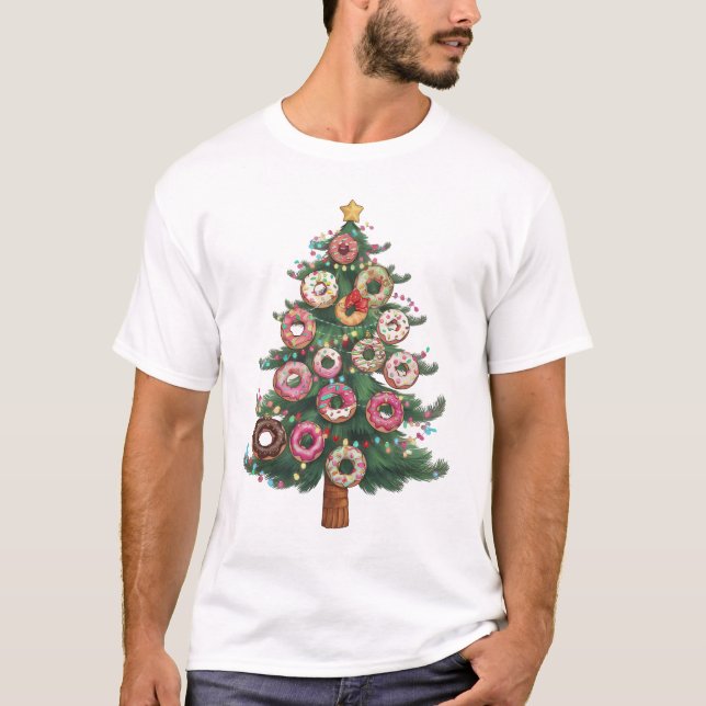 Funny Donuts Weihnachtsbaum Lichter Xmas PJS T-Shirt (Vorderseite)