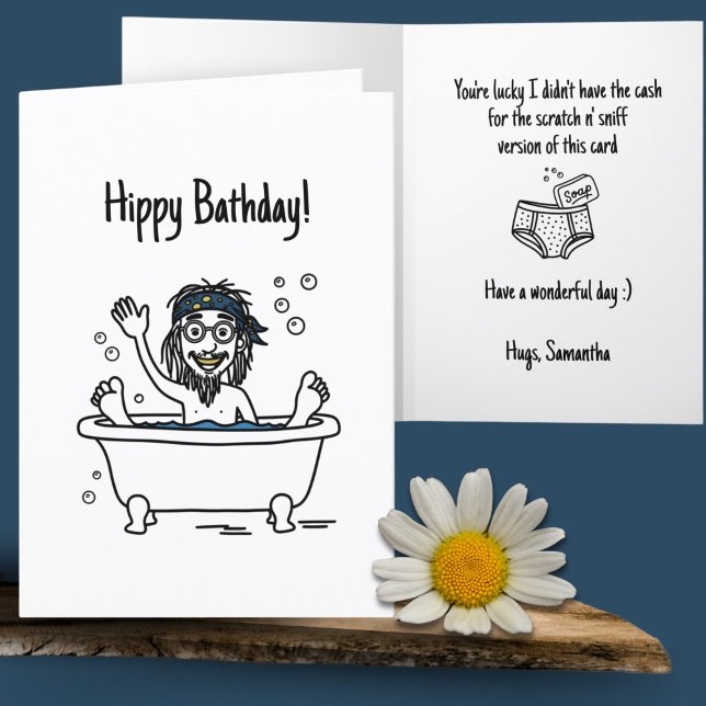 Funny Doodle Art Non Birthday Happy Hippy Bathday Karte (Von Creator hochgeladen)