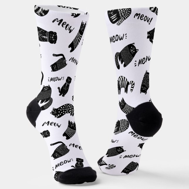 Funny Doodle Black and White Cat Socks Socken (Gewinkelt)