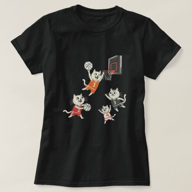 Funny doodle cats playing basketball T-Shirt (Design vorne)