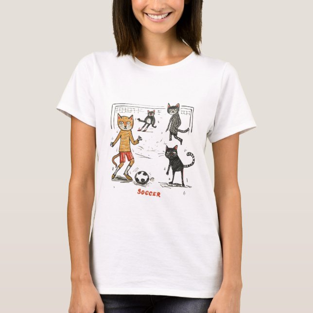Funny doodle cats playing soccerT-Shirt T-Shirt (Vorderseite)
