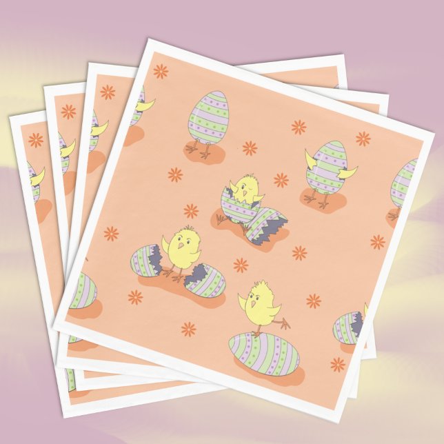 Funny Doodle Oaster Chicks Papier Napkins Serviette (Funny Doodle Easter Chicks Paper Napkins .)