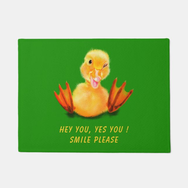 Funny Doormat Happy Playful Duck - Custom Text Fußmatte (Vorderseite)