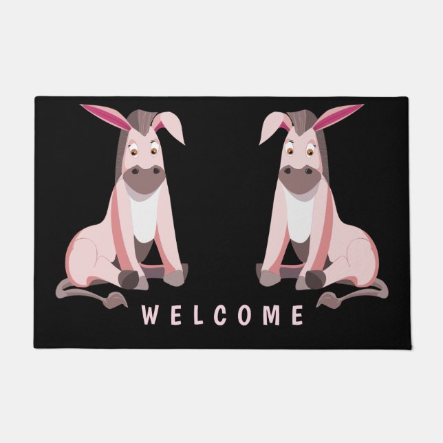 Funny Doormat mit Pink Donkey - Willkommen Fußmatte (Vorderseite)