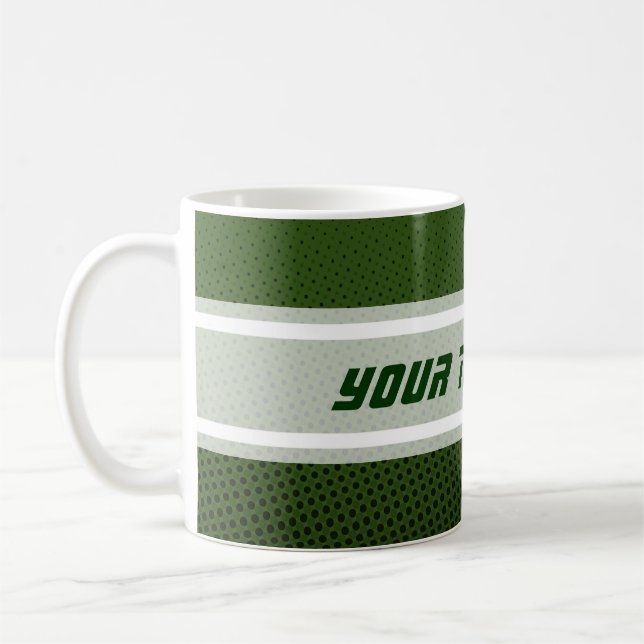 Funny Dots Muster dunkelgrün + Ihr Text Tasse (Links)