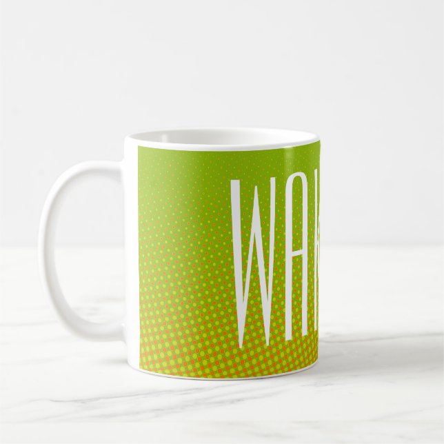 Funny Dots Muster grün orange + Ihr Text Tasse (Links)