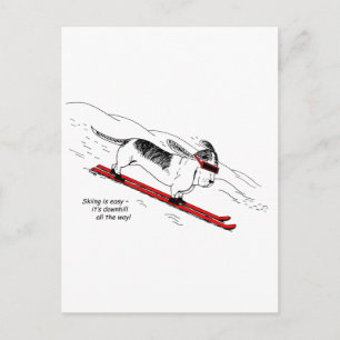 Funny Downhill Skiing Hund Postkarte
