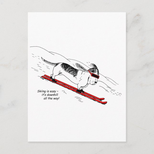 Funny Downhill Skiing Hund Postkarte (Vorderseite)