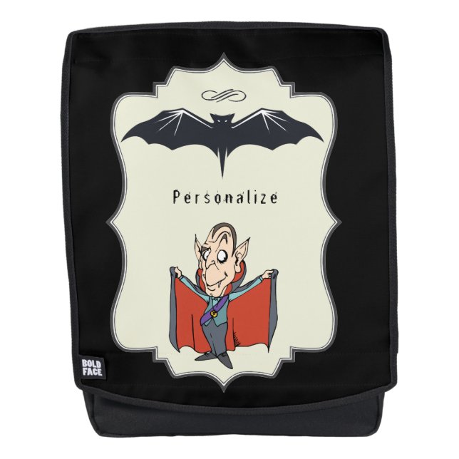 Funny Dracula mit Cape & Flying Bat Personalize Rucksack (Vorderseite)