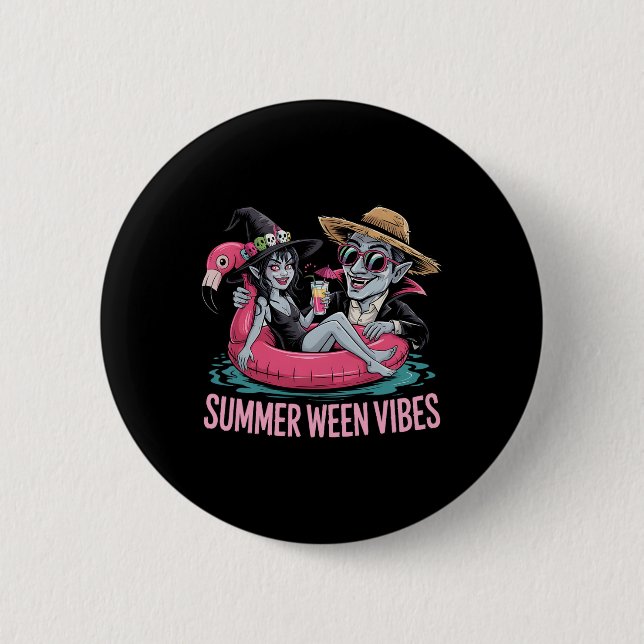 Funny Dracula und Hexenmeister Halloween Sommer We Button (Vorderseite)