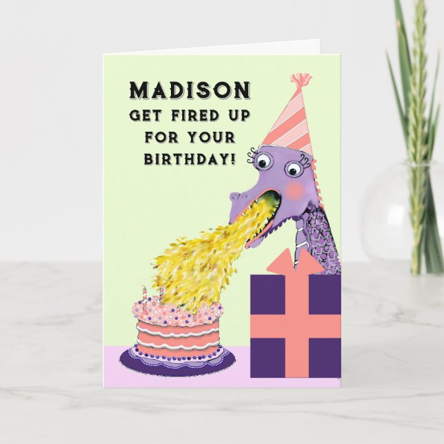 Funny Dragon Birthday Karte (Vorderseite)