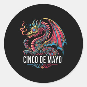 Funny Dragon Cinco De Mayo Sugar Skull Blume Mexi Runder Aufkleber