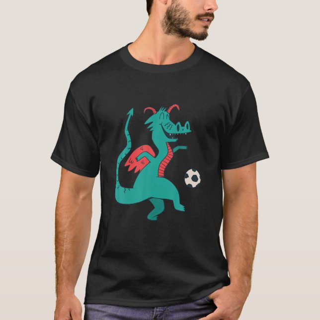 Funny Dragon Playing Fußball Merch Wo T-Shirt (Vorderseite)