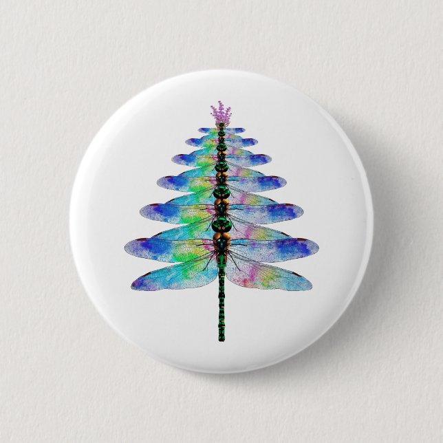 Funny Dragonfly Weihnachtsbaum Button (Vorderseite)