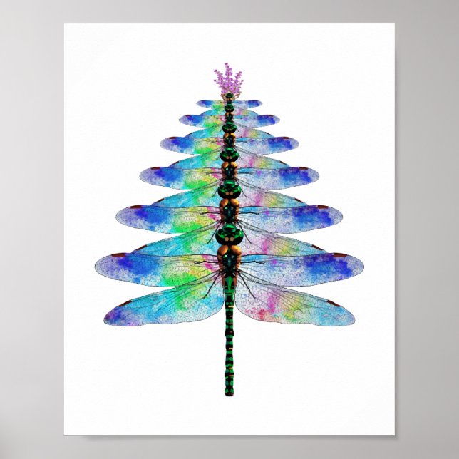 Funny Dragonfly Weihnachtsbaum Poster (Vorne)