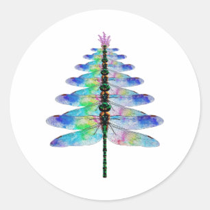 Funny Dragonfly Weihnachtsbaum Runder Aufkleber