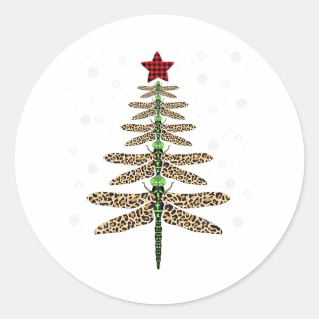 Funny Dragonfly Weihnachtsbaumschmuck Leopard Runder Aufkleber (Vorderseite)