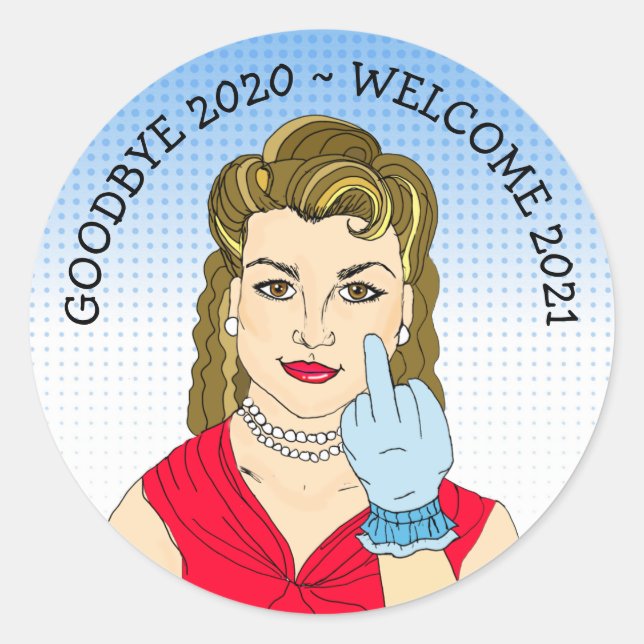 Funny Drehte die Vogel Retro Lady Runder Aufkleber (Vorderseite)