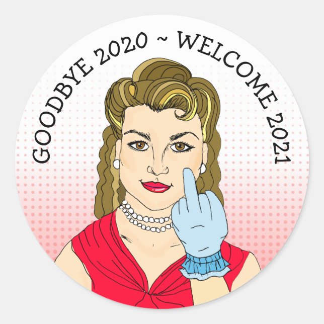 Funny Drehte die Vogel Retro Lady Runder Aufkleber (Vorderseite)