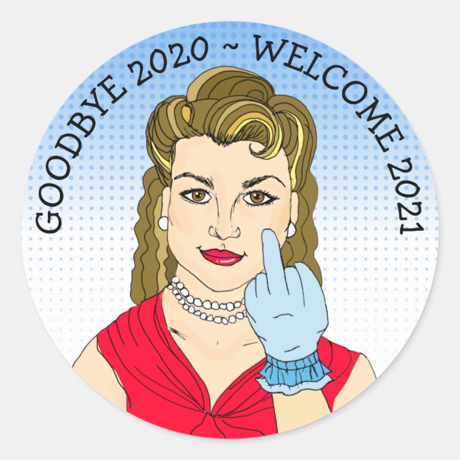 Funny Drehte die Vogel Retro Lady Runder Aufkleber (Vorderseite)