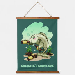 Funny Drink Fisch Sondertext & Farbe Wandteppich Mit Holzrahmen