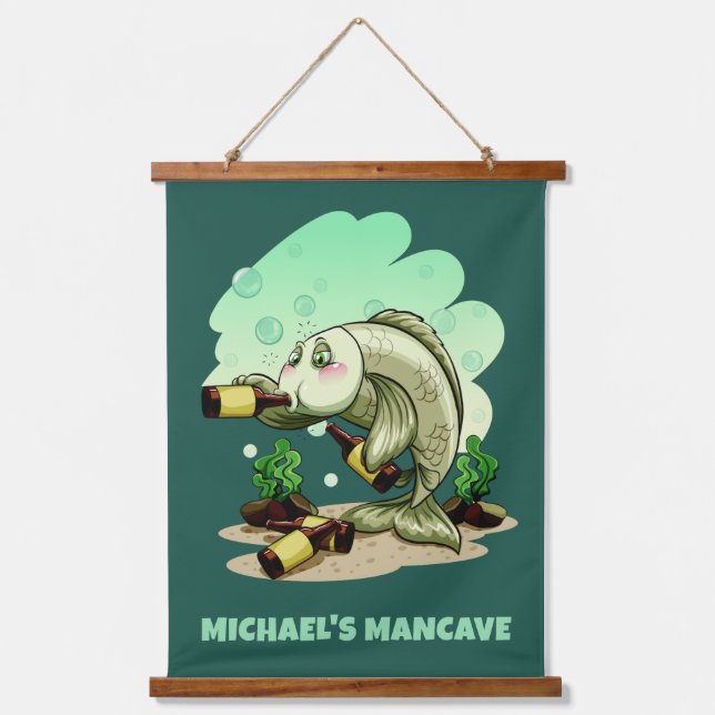 Funny Drink Fisch Sondertext & Farbe Wandteppich Mit Holzrahmen (Vorderseite)