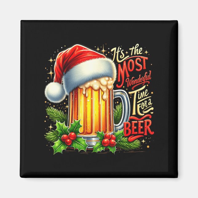 Funny Drinking Christmas Santa Beer Lovers Trend N Magnet (Vorne)