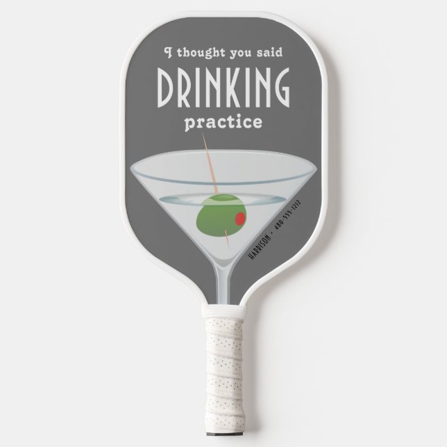 Funny Drinking Practice Martini Gray Pickleball Schläger (Vorderseite)