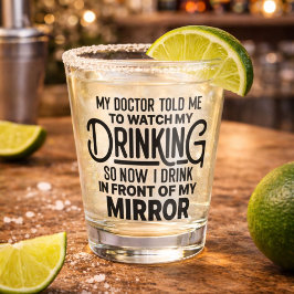 Funny Drinking vor dem Spiegel Schnapsglas