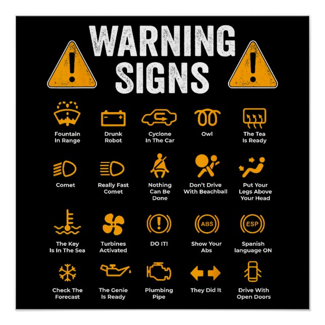 Funny Driving Warning Signs 101 Auto Mechanic Gift Poster (Vorderseite)