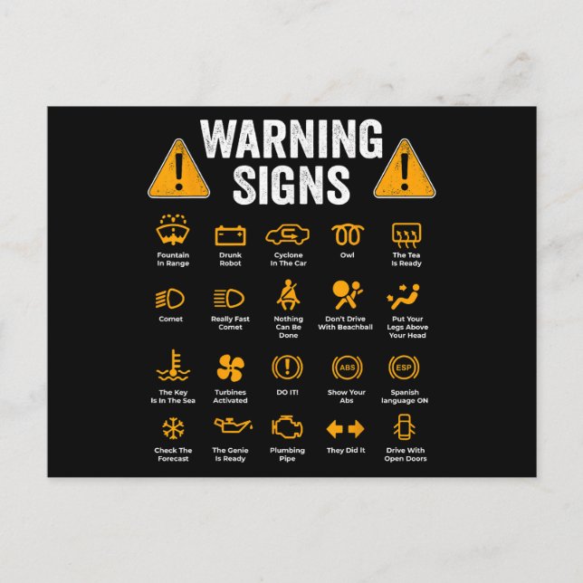 Funny Driving Warning Signs 101 Auto Mechanic Gift Postkarte (Vorderseite)