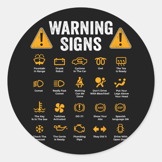 Funny Driving Warning Signs 101 Auto Mechanic Gift Runder Aufkleber (Vorderseite)